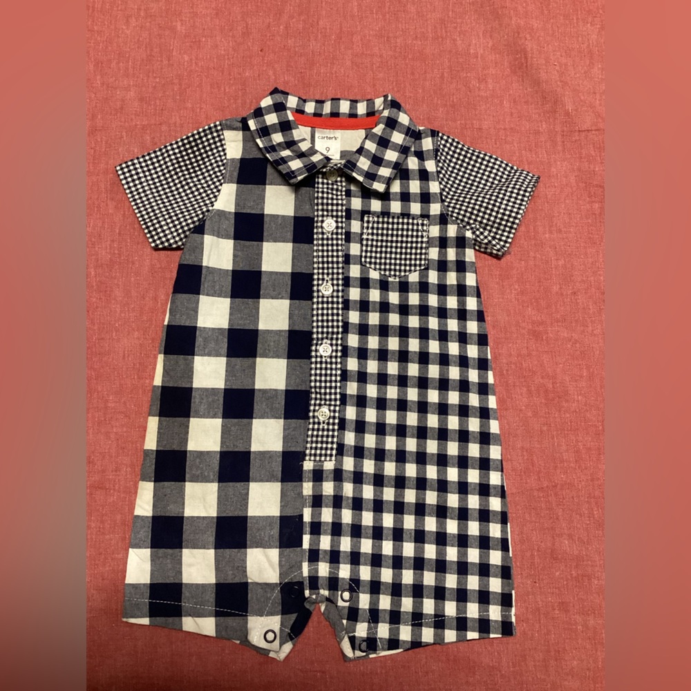 Baby Boys Carters 9 Months Romper Outfit Plaid Pattern